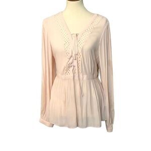 Forever 21 Blush Pink Crinkle Chiffon Babydoll Blouse